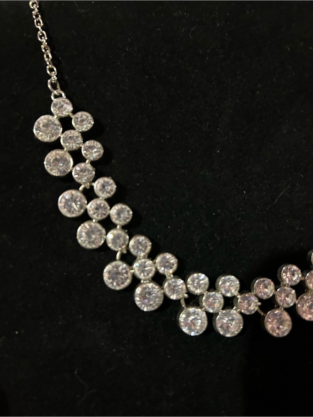Crystal Cluster Bib Necklace - Silver Tone - Picture 2 of 4